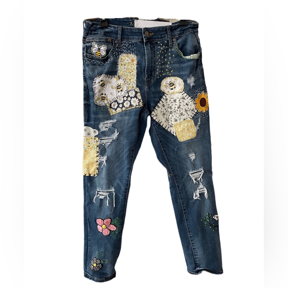 Custom Upcycled Jeans Sz 12 14 Patchwork Hand Embroidered Sashiko Boro